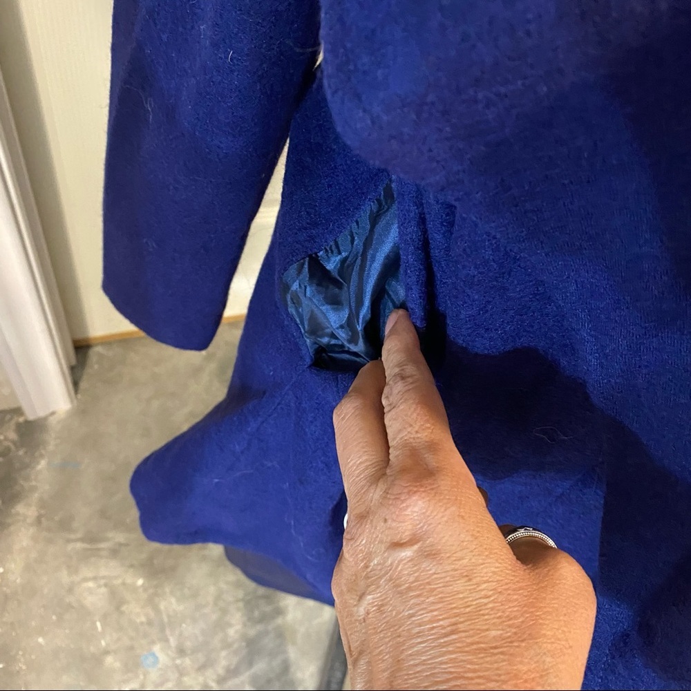 PIKO Open Wool Cloak Coat Blue Large long sleeve Cape Wool blend woman’s… - Picture 5 of 16